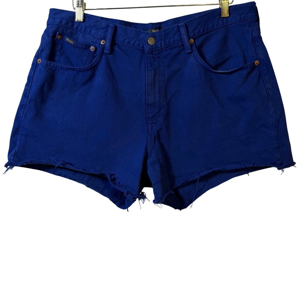 Polo Ralph Lauren "The Crosby" Blue Denim Cutoff Shorts High Waisted Logo 32